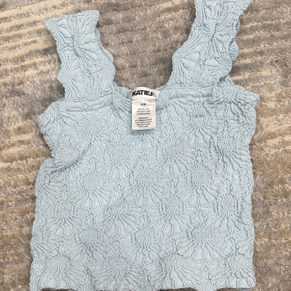 Katie J NYC Pale Blue Textured Tank